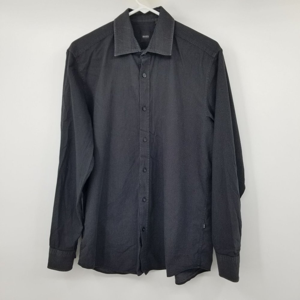 Hugo Boss Grey Patterned Men's Button Down Collared Dress Shirt Size Large